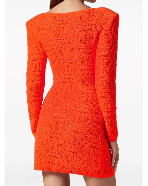 Philipp Plein Red Robe Courte À Intarsia Monogrammé
