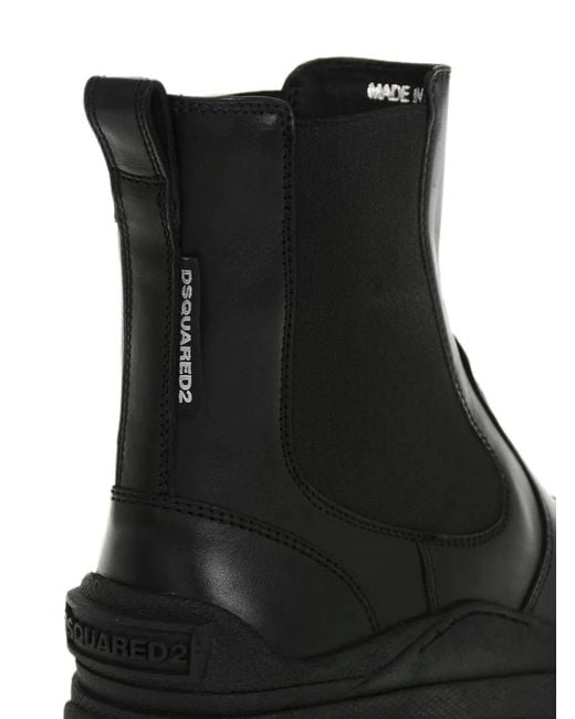 DSquared² Black Lug-Sole Leather Ankle Boots