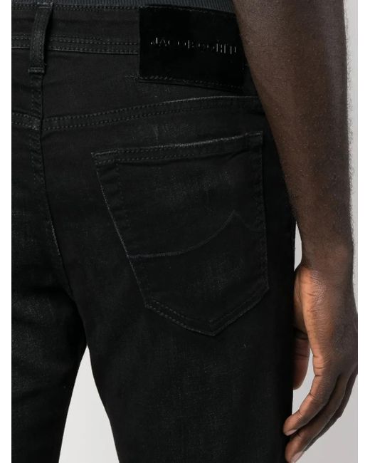 Jacob Cohen Black Logo-Patch Straight-Leg Jeans for men
