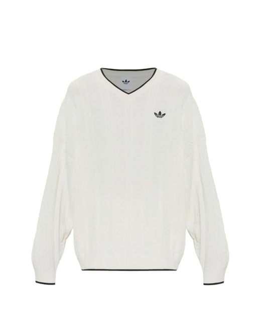 Adidas White Cable-Knit Sweater for men