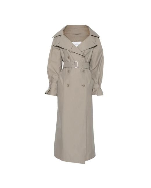 Max Mara Gray Double-Breasted Belted Coat