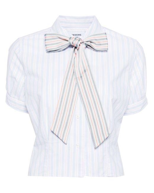 Thom Browne White Bow-detail Silk-blend Shirt