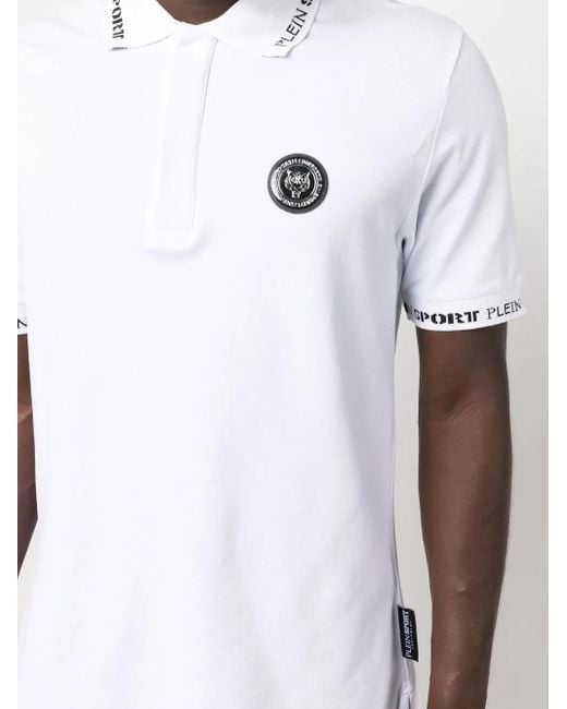 Philipp Plein White Logo-Patch Short-Sleeve Polo Shirt for men