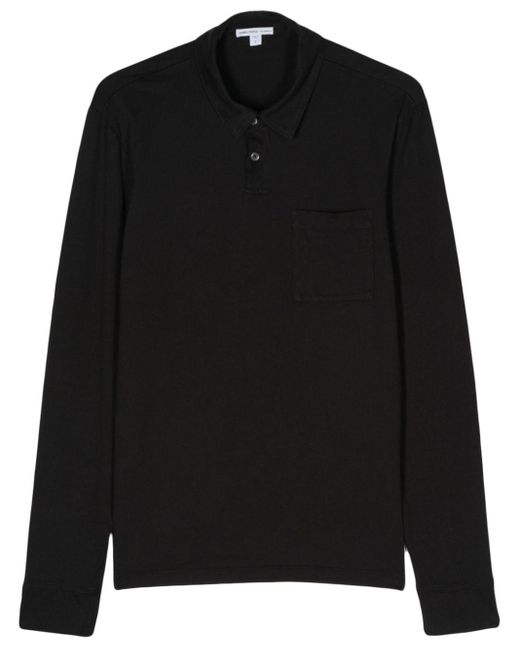 James Perse Black Jersey Longsleeved Polo Shirt for men