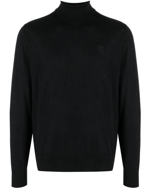 DSquared² Black Embroidered Monogram Roll Neck Jumper for men