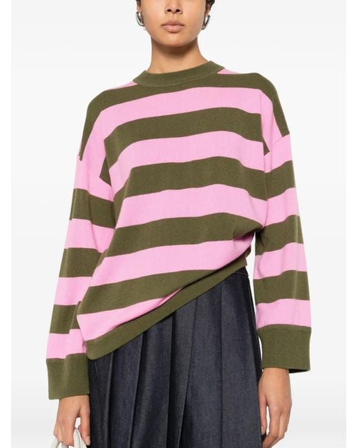 Allude Gray Striped-Pattern Sweater