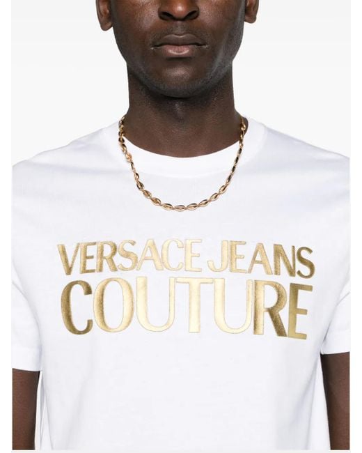 Versace Jeans Couture White Printed Logo Cotton Tee for men