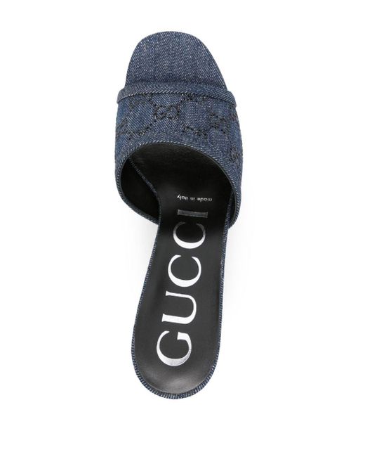 Gucci GGモノグラム 80mm デニムミュール Blue