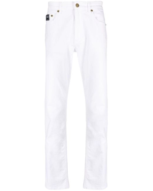 Versace White Logo-patch Slim-cut Jeans for men