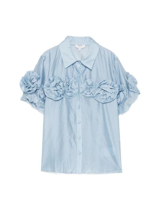 Paperlace Blue Floral-Appliqué Short-Sleeve Shirt