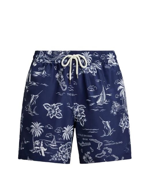 Polo Ralph Lauren Blue Nylon Traveler Polo Bear 14.5 Cm Swim Shorts With Harbor Island Bear Print for men