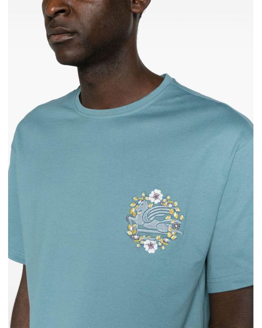 Etro T-Shirt mit Pegaso-Stickerei in Blue für Herren