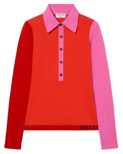 Emilio Pucci Red Colour-block Knitted Polo Shirt