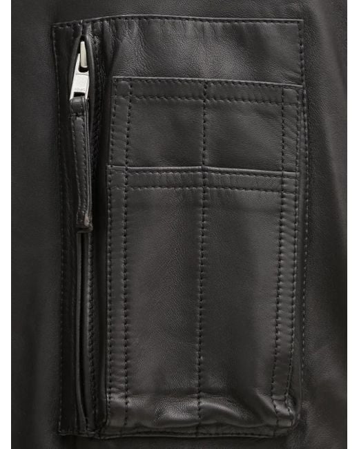 KENZO Gray Zip-Fastening Leather Jacket for men