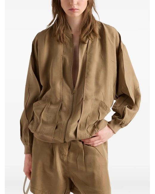 Prada Natural Veste Bomber En Soie Ancienne