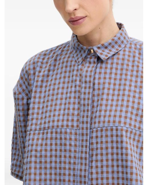 Sessun Purple Florentina Gingham-Check Short-Sleeve Shirt