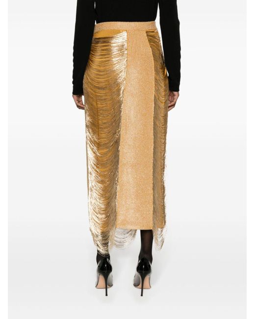 Falda de tubo con flecos Alexander McQueen de color Metallic
