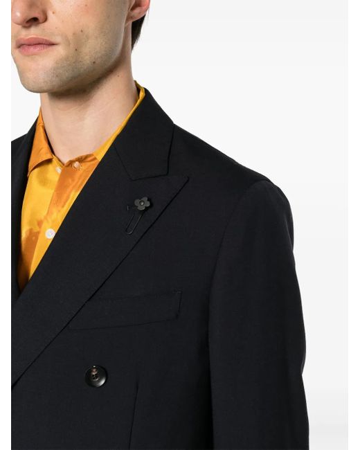 Lardini Black Double-Breasted Wool Suit for men