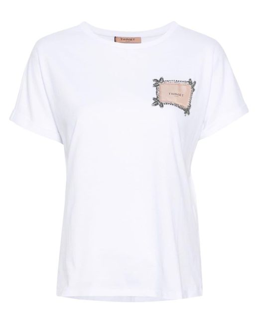 Twin Set White Logo-patch Cotton T-shirt