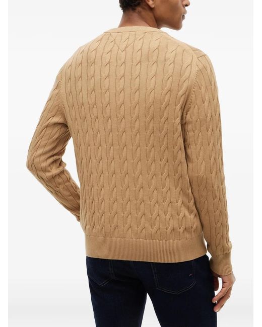 Tommy Hilfiger Natural Cable-Knit Embroidered-Logo Sweater for men