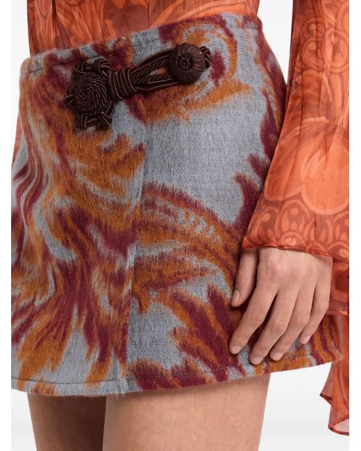 Etro Red Gürtel-Minirock Mit Blatt-Print