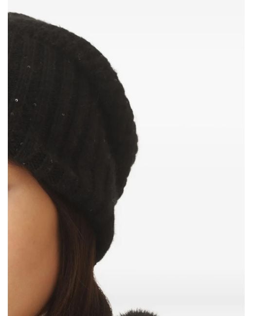 Fabiana Filippi Black Sequin-Embellished Ribbed Beanie