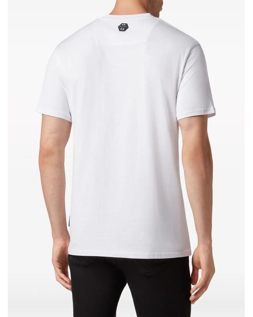 Philipp Plein White Logo-Patch Cotton T-Shirt for men