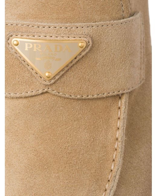 Prada Triangle-Logo Suede Slippers in Brown | Lyst