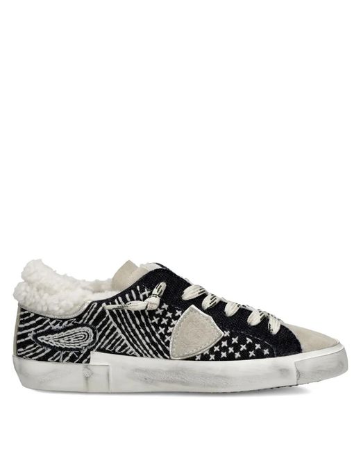 Philippe Model Gray Shearling-Trim Sneakers