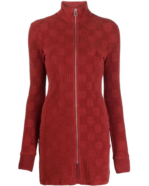 Ambush Red Monogram-Pattern Zip-Front Mini Dress