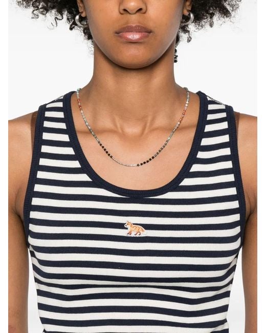 Maison Kitsuné Blue Striped Fox-Embroidered Top