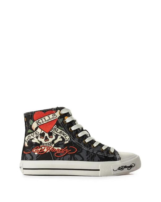 Ed Hardy White Love Kills Slowly High-Top Sneakers