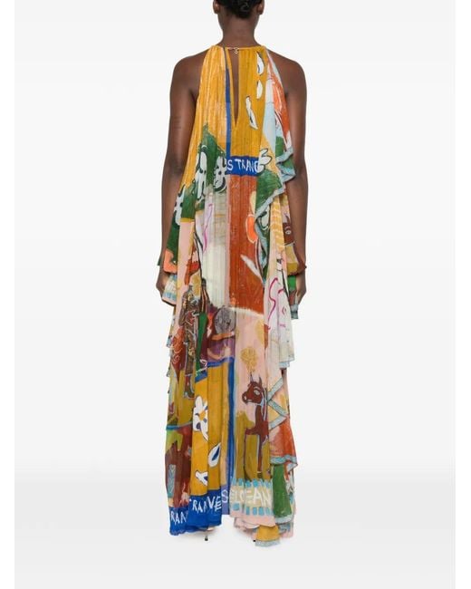 ALÉMAIS White Mlak Graphic-Print Tiered Asymmetric Gown
