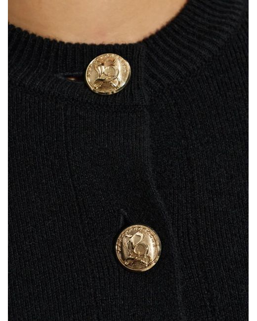 Balmain Blue Shoulder-Pad Button-Up Wool Cardigan