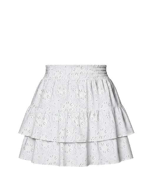 Mc2 Saint Barth White Eivissa Embroidered Tiered Skirt