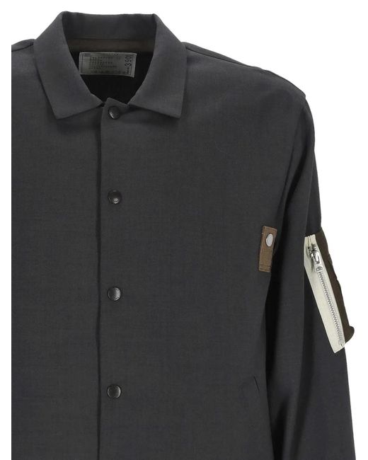 Sacai Black Button Zip Jacket for men