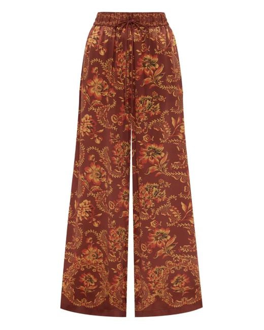 ALÉMAIS Brown Floral-Print Drawstring Trousers