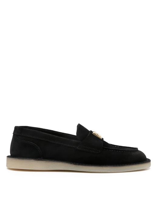 Dolce & Gabbana Black Logo-Plaque Loafers