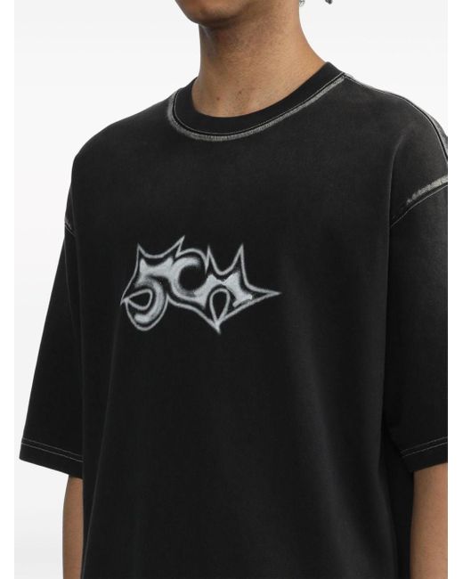 FIVE CM Black Embroidered Cotton T-shirt for men