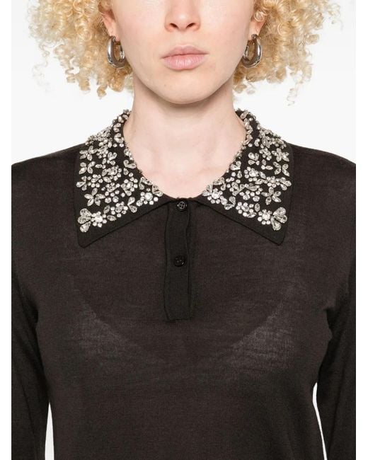 Liviana Conti Black Embellished-Collar Polo-Neck Sweater