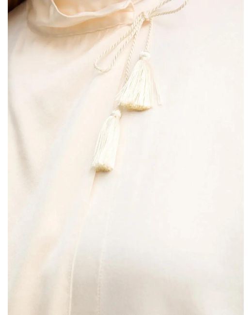 Forte_forte White Tassel Mock-Neck Blouse