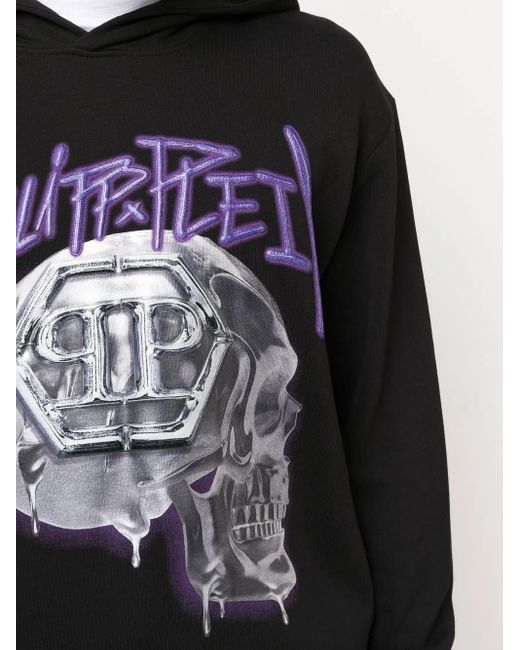 Philipp Plein Gray Skull-Print Cotton Hoodie for men