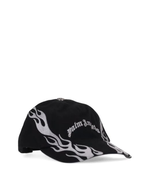 Palm Angels Black Curved Logo-Flames Cap
