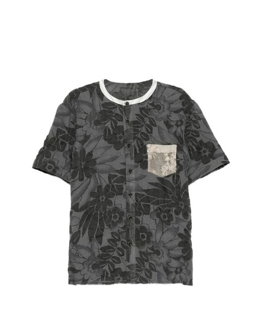 Commun's Gray Chemise Fleurie À Design Sans Col for men