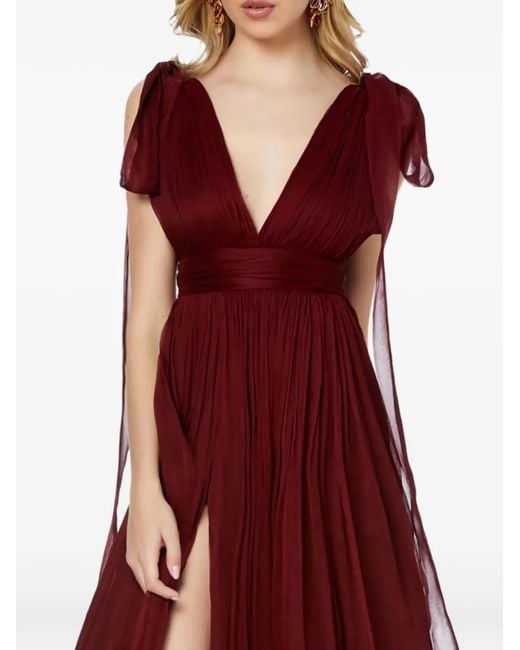 Framboise Red Savana V-Neck Silk Maxi Dress