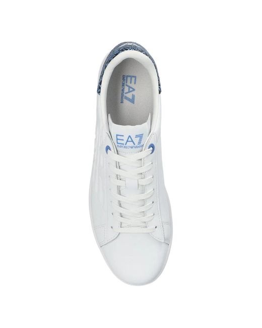 EA7 White Debossed-Logo Leather Sneakers for men