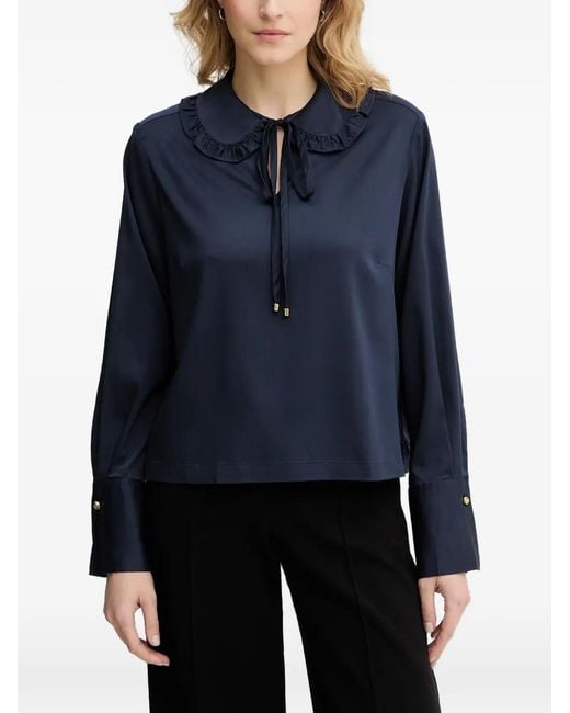 Barbour Blue Evie Ruffled Tie Blouse