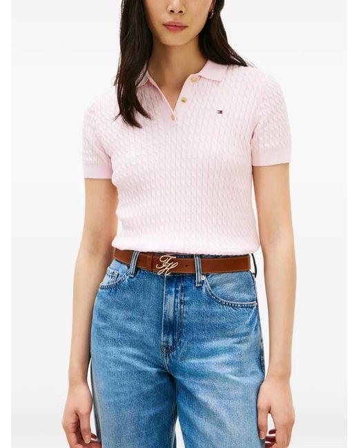 Tommy Hilfiger Pink Polo En Maille Torsadée