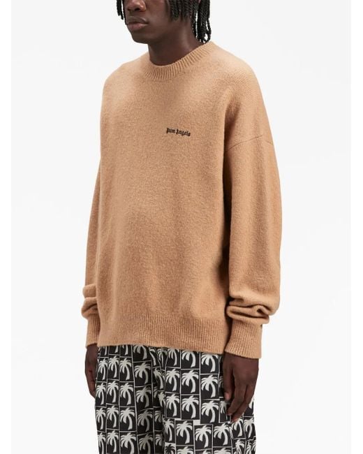 Palm Angels Natural Camel Wool Crew Neck Jumper for men