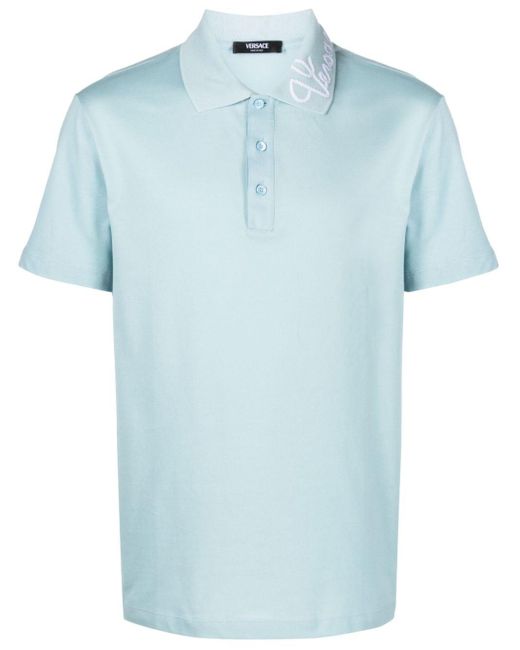 Versace Poloshirt mit Logo-Stickerei in Blue für Herren